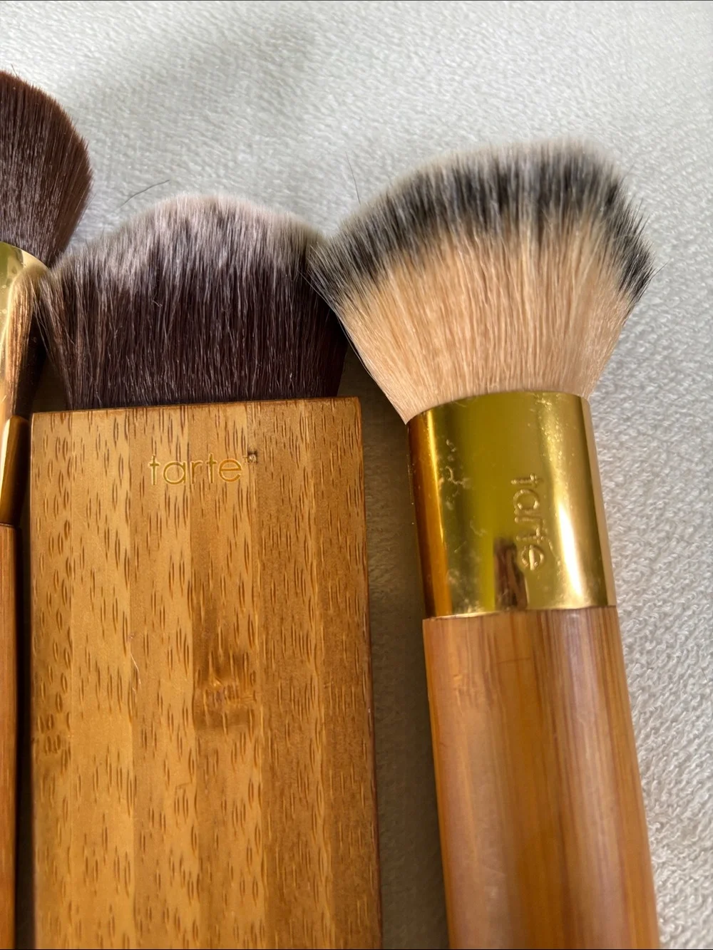 tarte Bamboo Handle Makeup Brush Set with Gold Ferrules and Brown Bristles